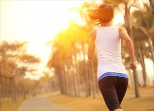 Woman running outdoors.