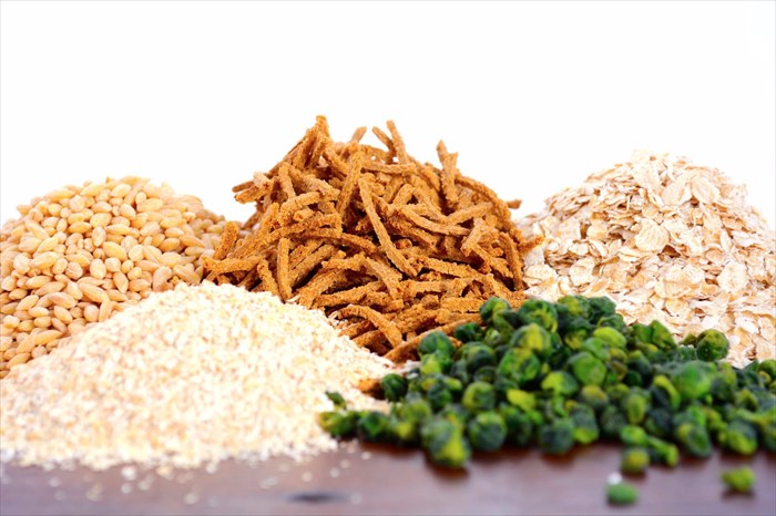 High fiber prebiotic grains, including wheat bran cereal, oat flakes and pearl barley.