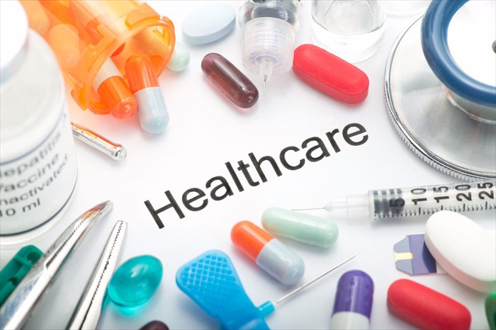 Healthcare concept with medication and medical supplies.