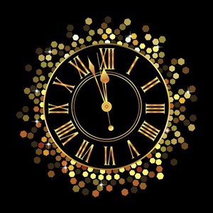 Gold clock with hexagon circular pattern.