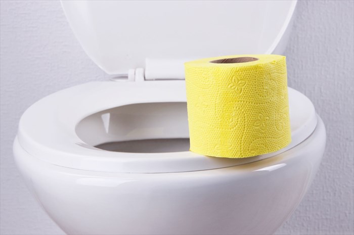 Yellow Toilet Paper On Toilet