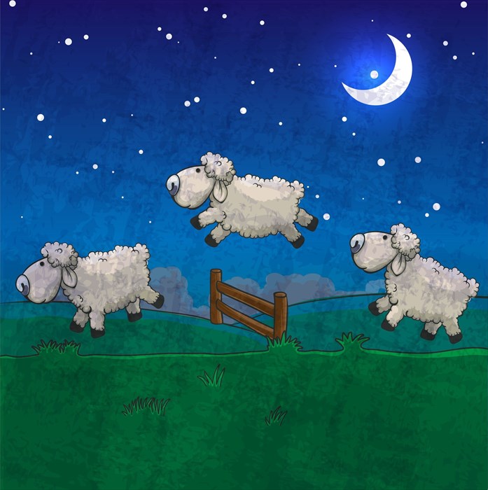 Illustration depicting the counting of sheep.
