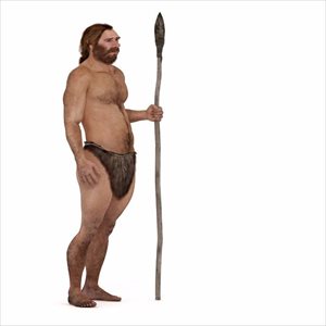 Digital illustration of a Neanderthal man - The Hunter