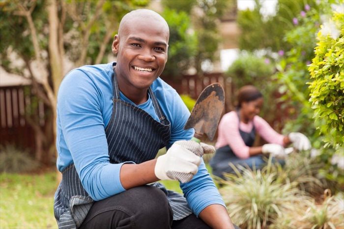 Couple gardening at home