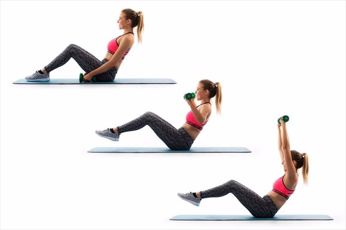 Knee-up with overhead press exercise